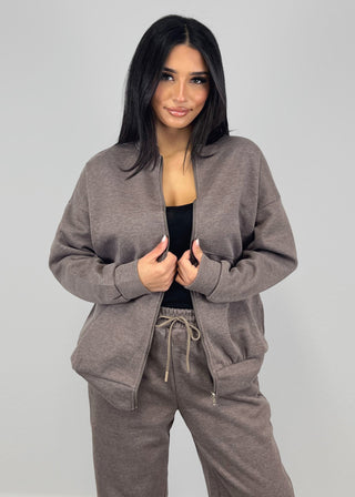 Shoppe nach Kategorie: Lounge-Set mit Reißverschlussjacke und weiten Hosen Taupe